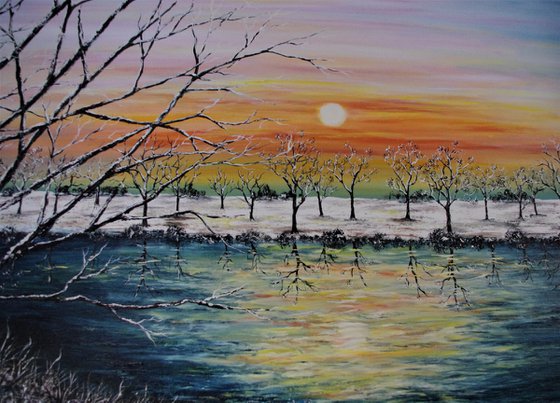 A Winter sunset. 100cm X 100cm