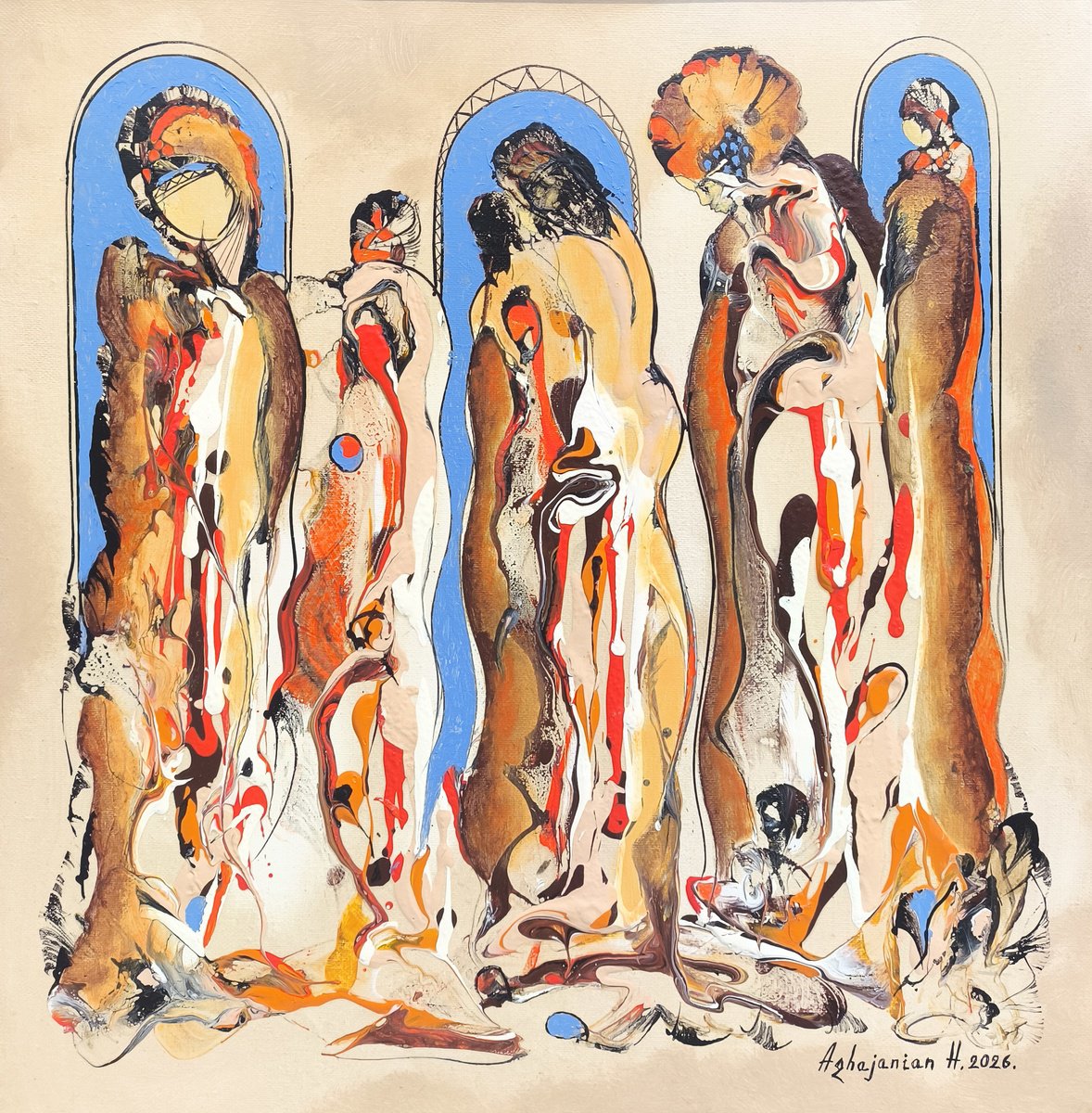 Figures In Arches By Harutyun Aghajanyan, 20 X 20, Artwork For Sale On Artfinder