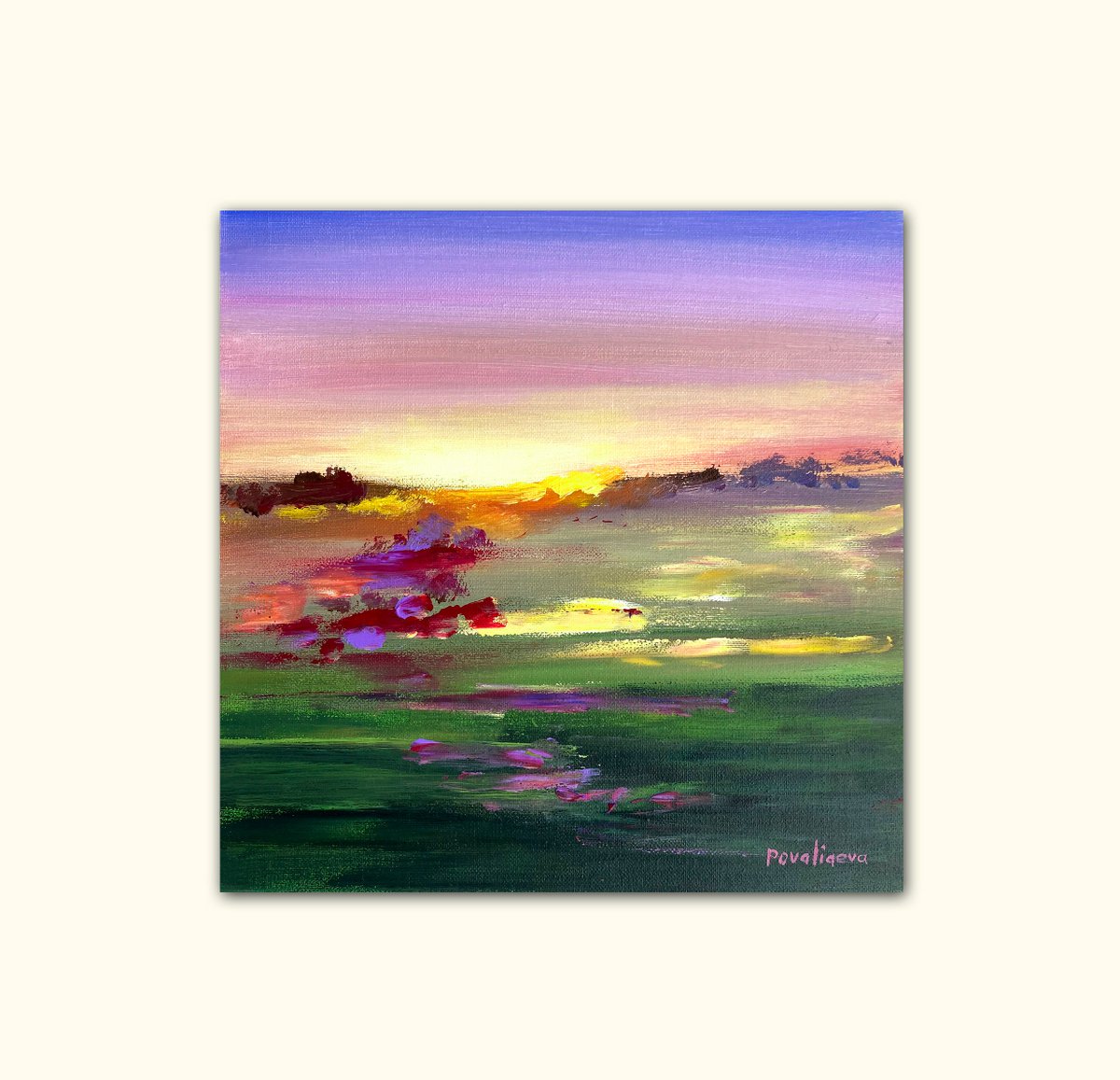 Absrtack sunset landscape painting, acrilic abstraction by Irina Povaliaeva