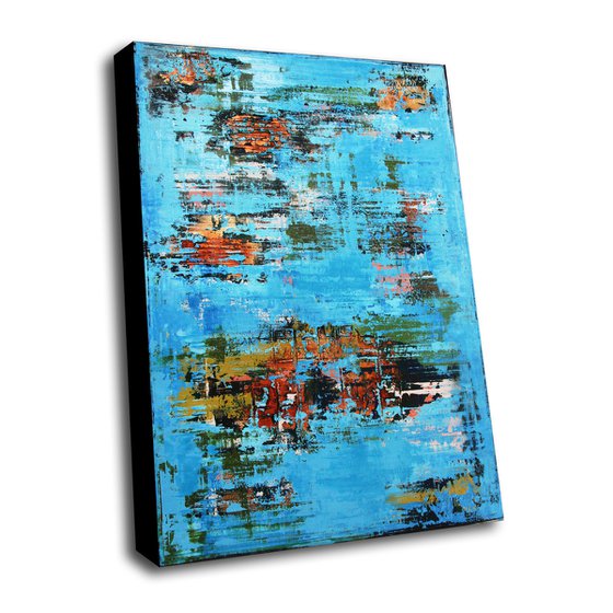 SPRING BREEZE - 110 X 80 CMS - ABSTRACT PAINTING TEXTURED * TURQUOISE * RUST * GREEN