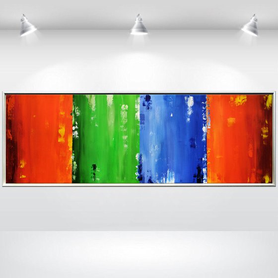 Lightlines  - abstract acrylic painting, canvas wall art, rainbow colors, framed modern art
