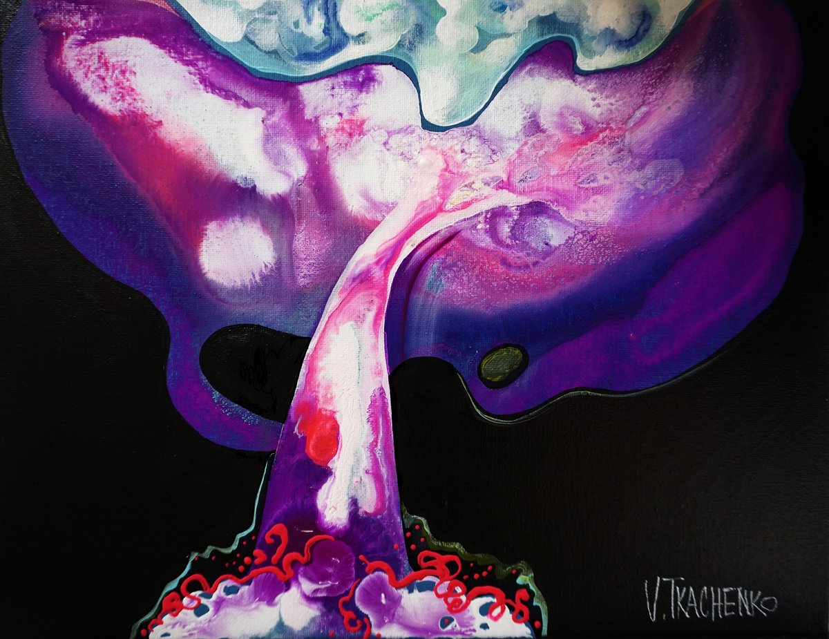 Organic Landscape Acrylic Painting By Victor Tkachenko, 14 X 11", Waterfall, Original Artwork