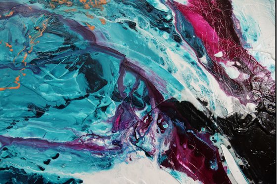 Magenta Candy Rush 190cm x 100cm Turquoise Magenta Textured Abstract Art