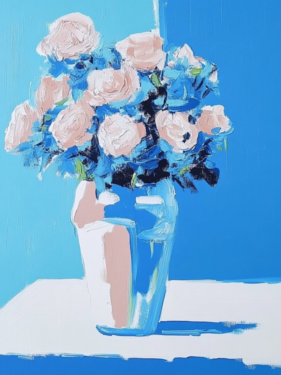 Impressionistic Botanical Print By Elena Avanesova, 24 X 31, Roses In A Vase, Original Artwork