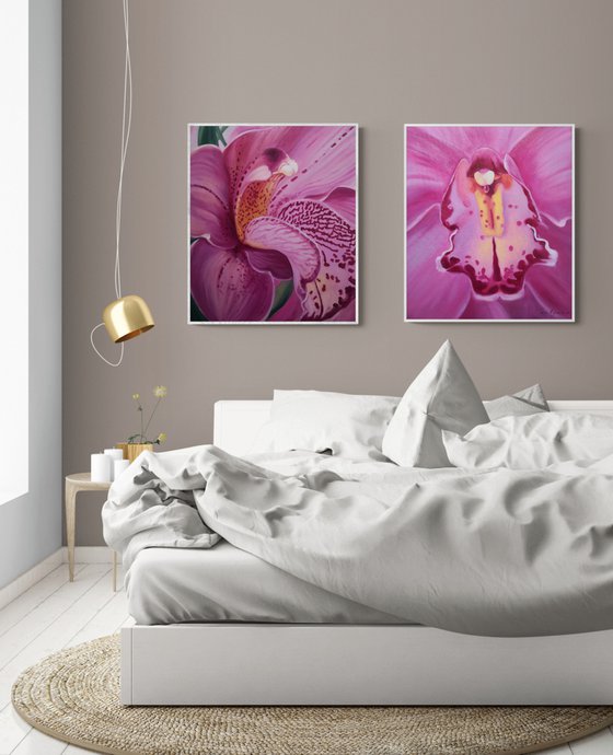 Dyptich of two Orchids 2-  flowers of femininity and passion