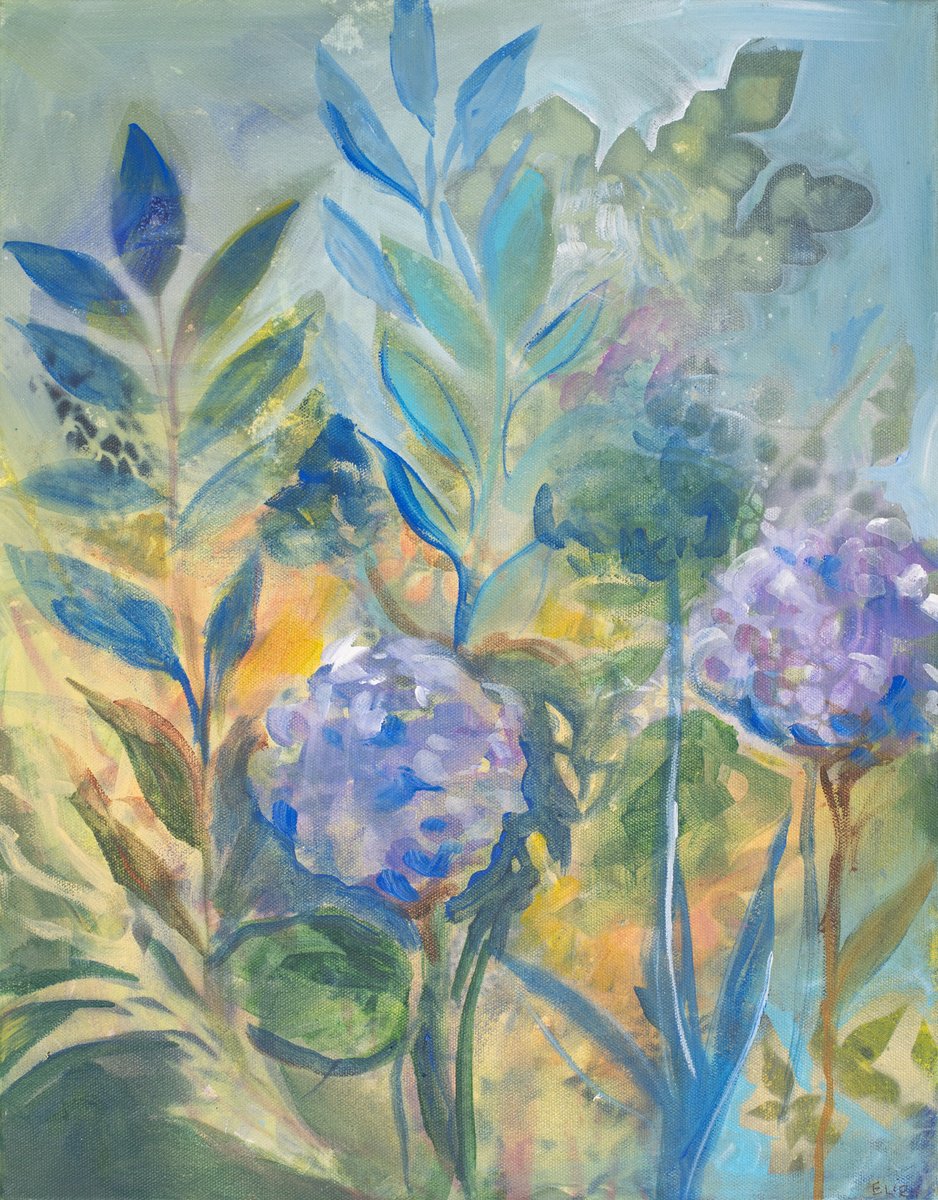 Expressive Botanical Acrylic Painting By Eliry Arts, 16 X 20, Nature Bath 1, Original Artwork