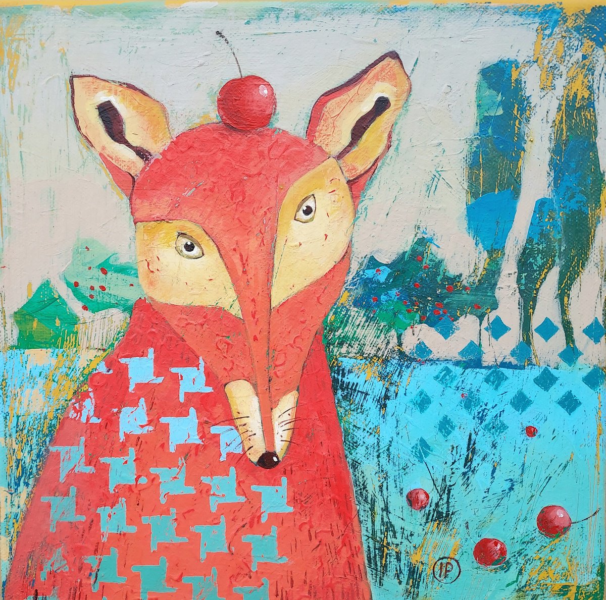 Impressionistic Animal Acrylic Painting By Irina Plaksina, 12 X 12, Me And Cherry, Original Artwork