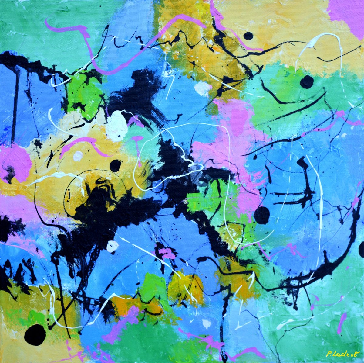 Abstract Oil Painting By Pol Henry Ledent, 16 X 16", Good Vibrations, Original Artwork