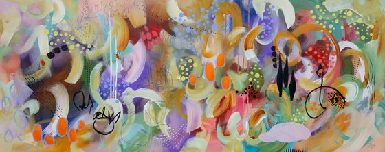 Visite au jardin botanique - Original expressive colourful abstract on canvas - Ready to hang