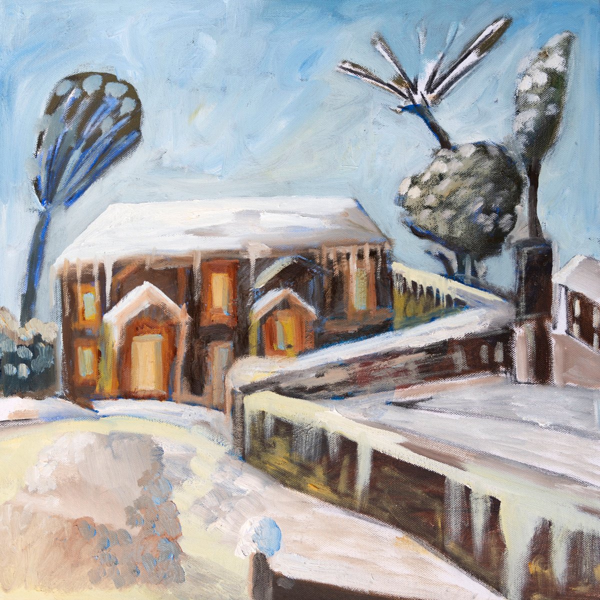Winter Home In The Snow By Elizabeth Anne Fox, 20 X 20, Artwork For Sale On Artfinder