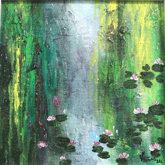 Lotus Pond - Acrylic painting on canvas board & framed