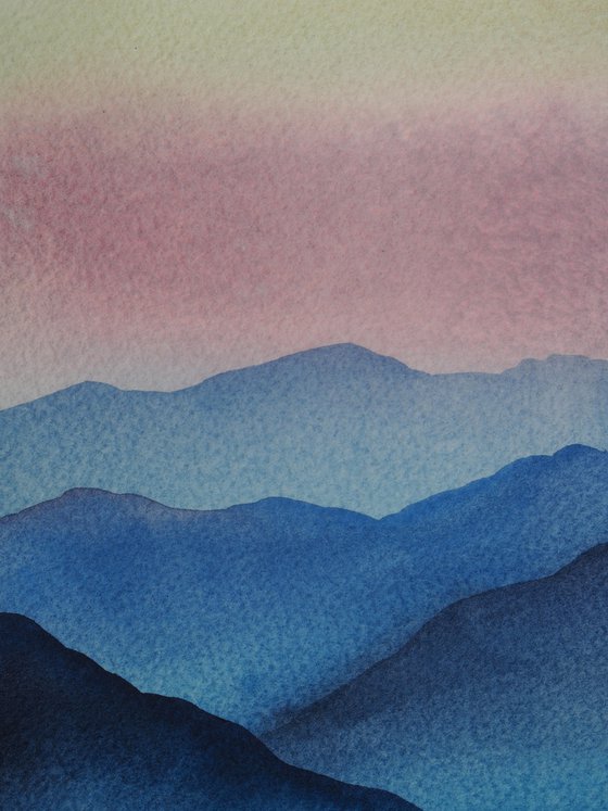 Sunrise in the mountains II - original watercolor artwork