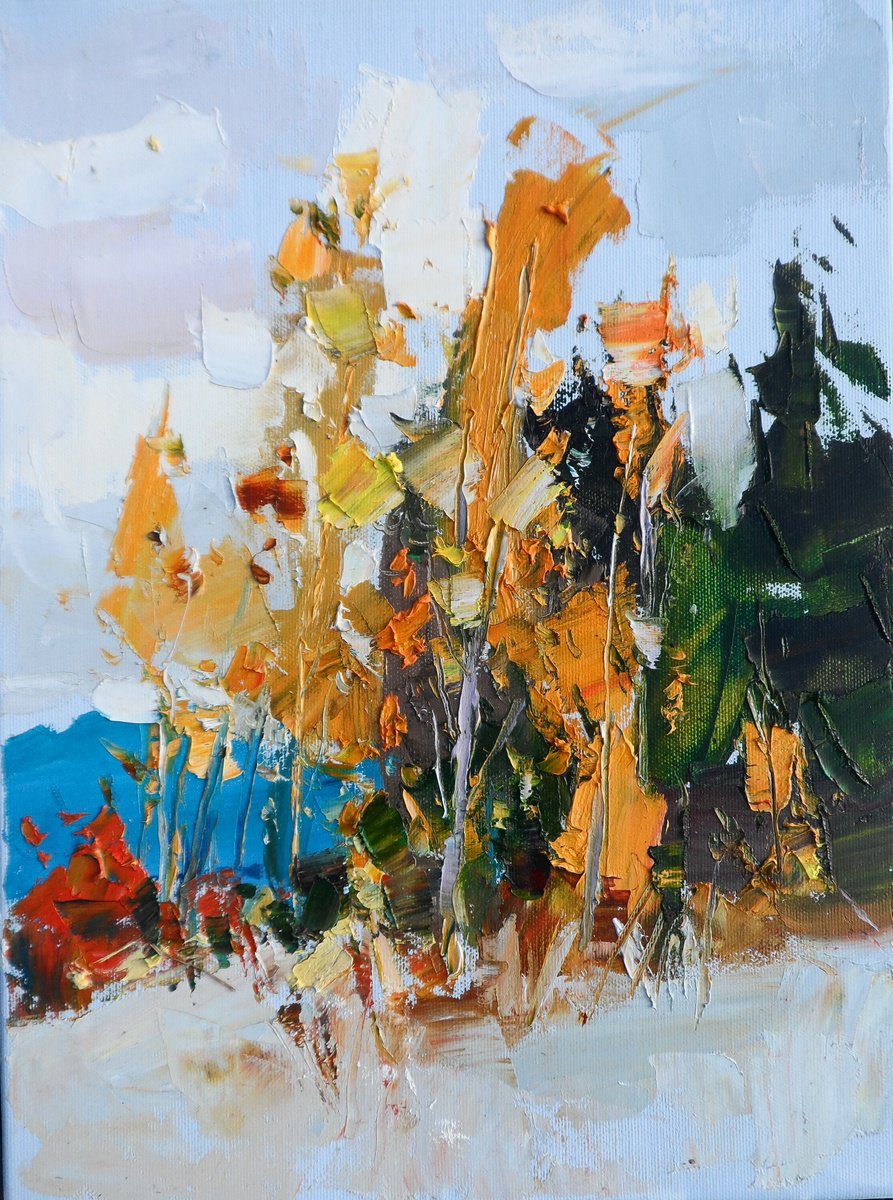 Impressionistic Landscape Oil Painting By Yehor Dulin, 12 X 16", " Autumn In The Mountains ", Original Artwork