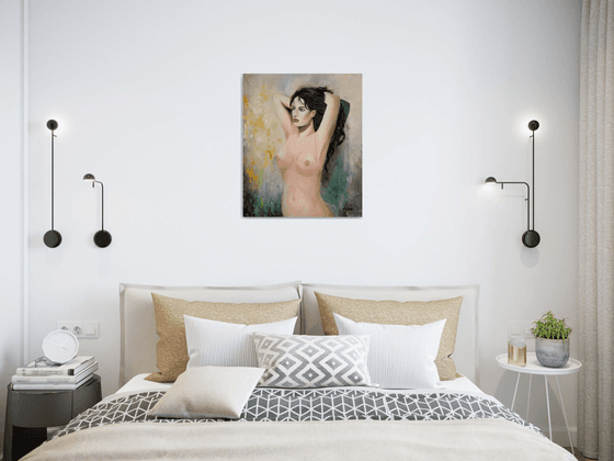 Honey - portrait- nude - woman - original painting