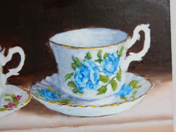 Row of Teacups(4). still life. 50х20cm.