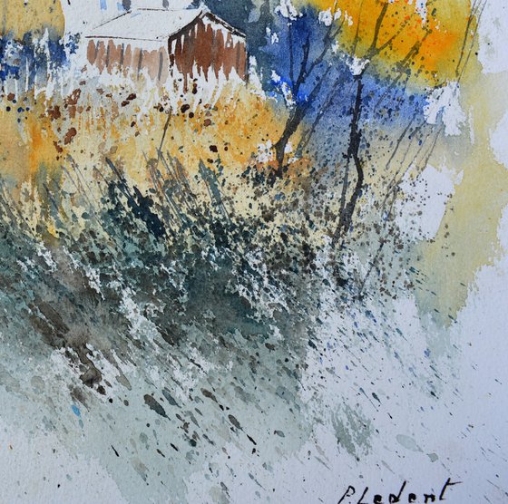 Village in autumn watercolor