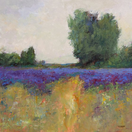 Lavender Field  220326, flower field impressionist landscape oil painting