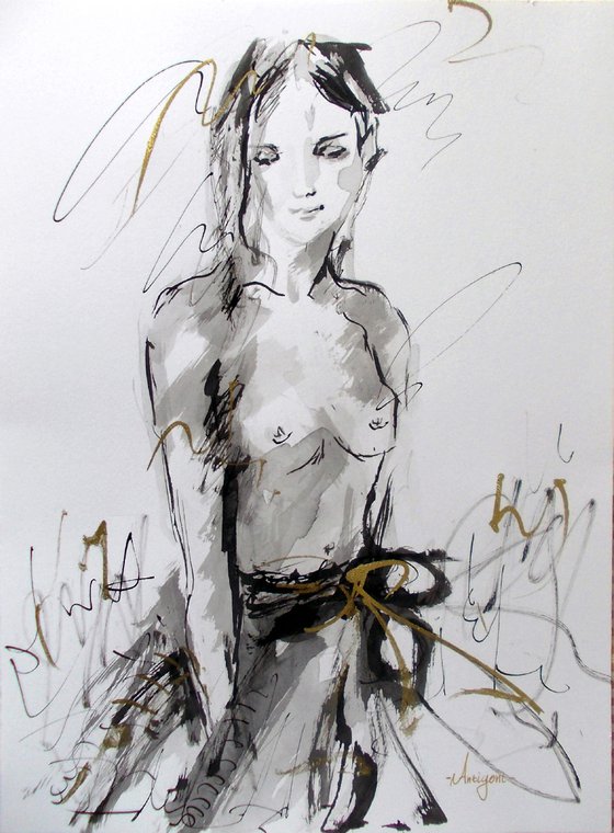 Woman  ink drawing series-Figurative drawing on paper