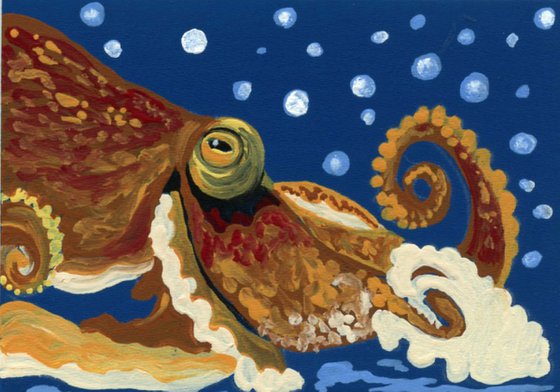 ACEO ATC Original Painting Octopus Marine Wildlife Art-Carla Smale