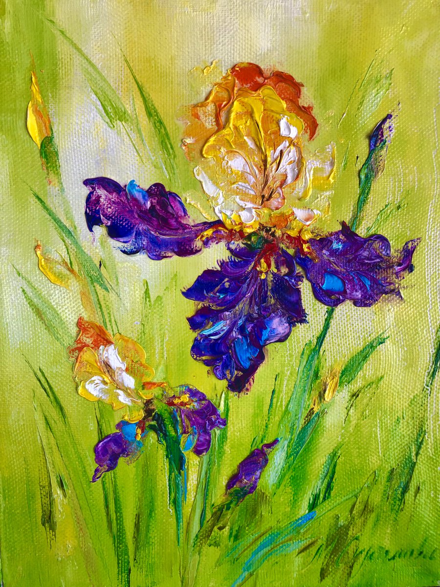 BRIGHT BLUE IRIS - Lovely flowers. Field irises. Summer day. Petals. Nature. Greenery. Bea... by Marina Skromova