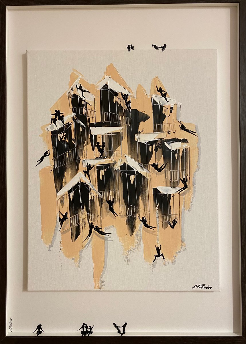 Abstract Portrait Acrylic Painting By Eka Peradze, 22 X 30, Action.3D Freedom City. Eka Peradze Art., Original Artwork