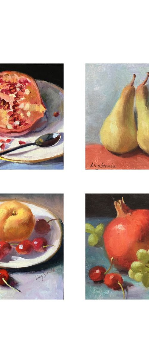 A Set of Four Fruit Painting by Ling Strube