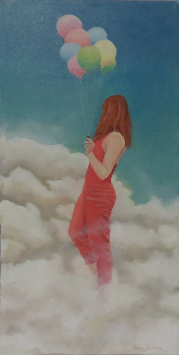 Photorealistic Portrait Oil Painting By Stephen Benedek, 12 X 24", Cloud Dancer, Original Artwork