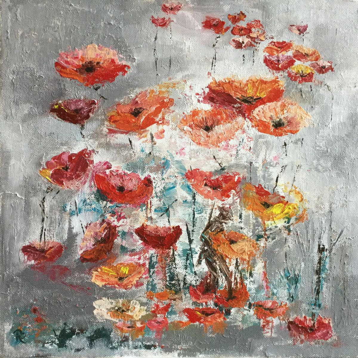 Flanders Tears - impressionist poppies by Rebecca Pells