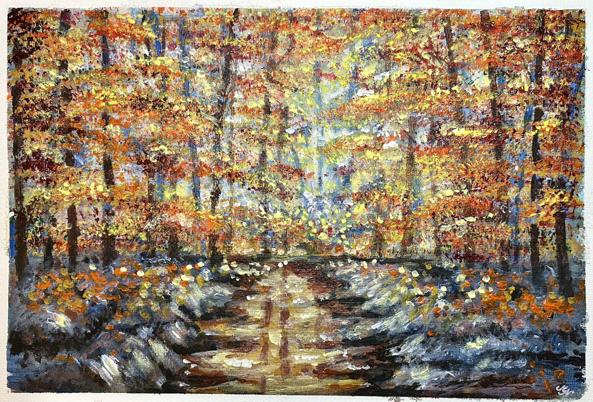 Impressionistic Landscape Watercolour By Misty Lady - M. Nierobisz, 19 X 13", Autumn Forest, Original Artwork