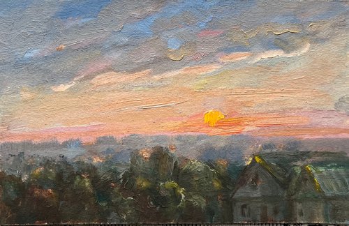Ukrainian sunset cloud oil miniature artwork by Roman Sergienko