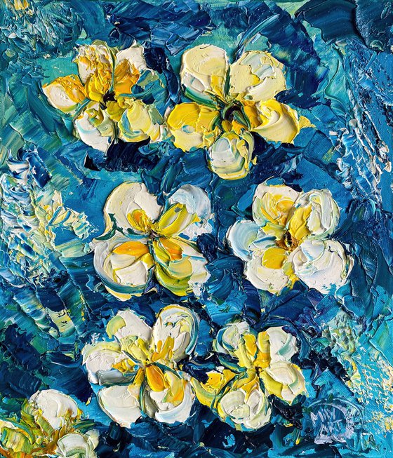 Blue & Yellow Frangipani Art