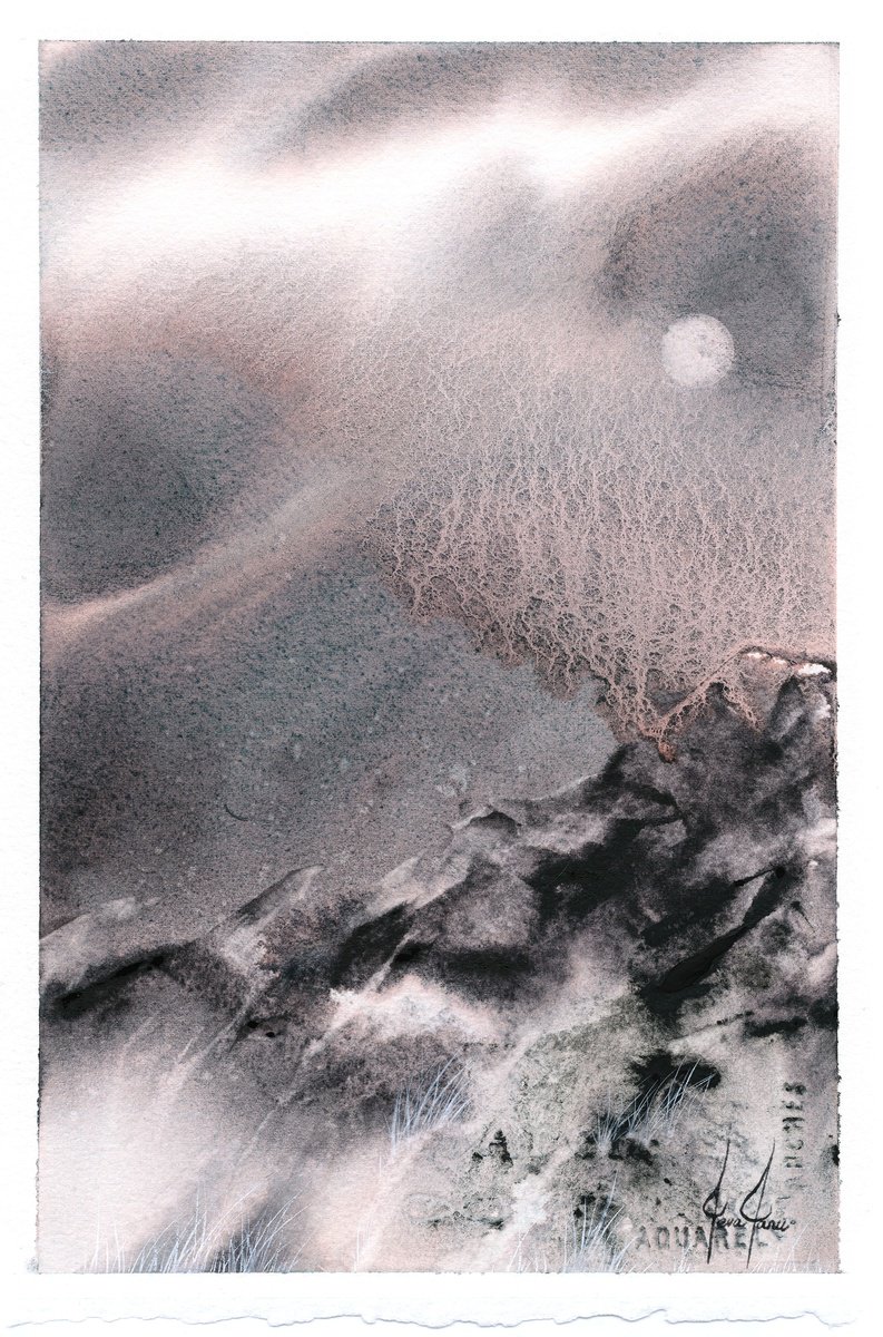 Impressionistic Landscape Watercolour By Ieva Janu, 7 X 11, Mountains Iii, Original Artwork