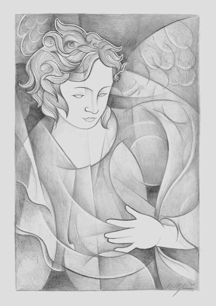 Archangel Gabriel - Graphite on paper 20 x 30cm (2020) by Martin Cambriglia