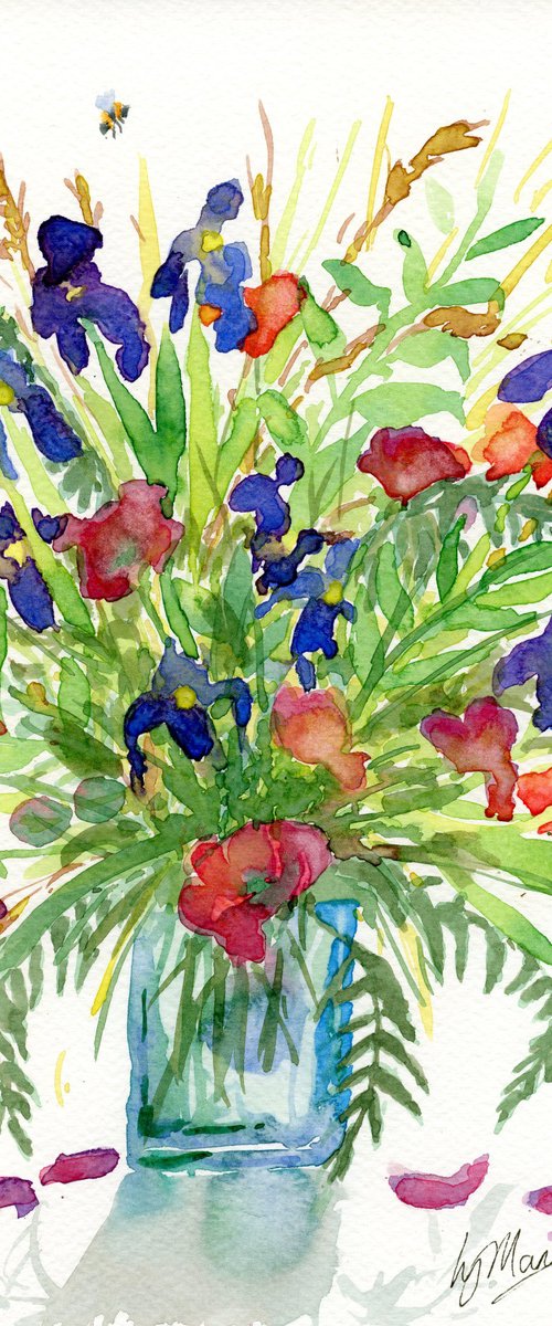 Irises in a Vase by Lisa Mann