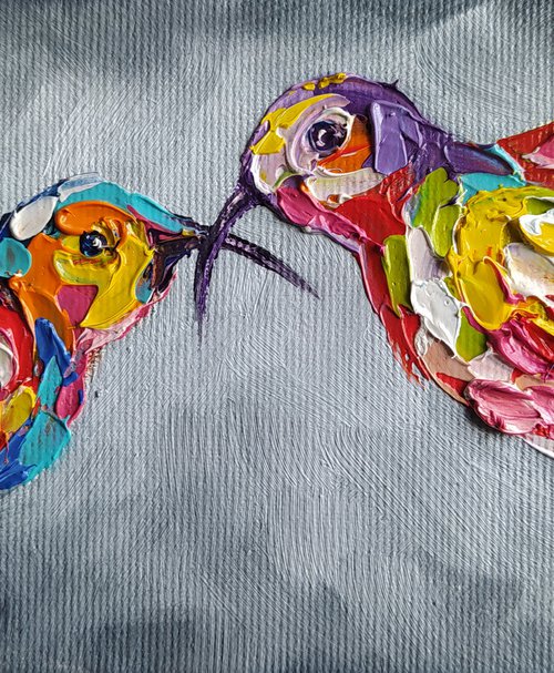 Little hummingbird - oil painting, hummingbird, birds, love,  animals oil painting, art bird, impressionism, palette knife, gift. by Anastasia Kozorez