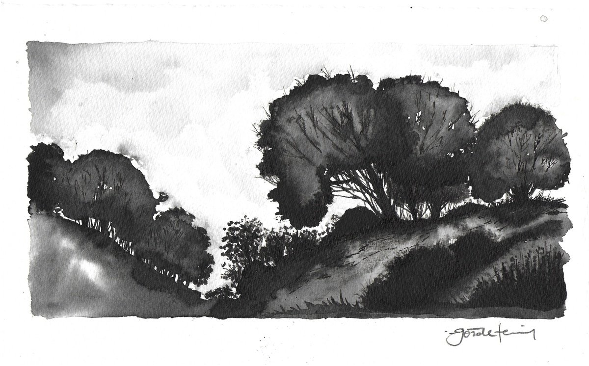 Expressive Landscape Watercolour By Gozde Temiz Istanbul, 13 X 8, Landscape_240831, Original Artwork