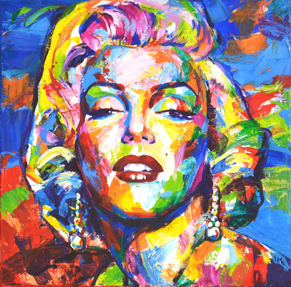 Expressive Portrait Acrylic Painting By Iryna Kastsova, 20 X 20, Marilyn Monroe 21, Original Artwork