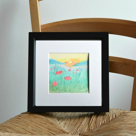 Morning Poppies - Mounted Watercolour, small gift idea