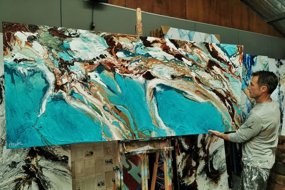 Teal Coast 240cm x 100cm Teal Oxide Textured Abstract Art