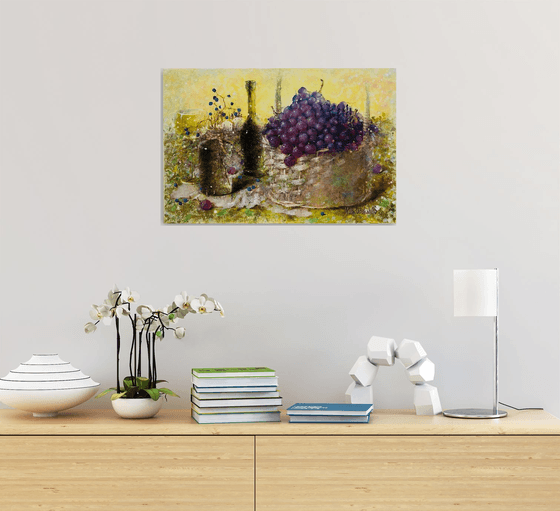 Still Life bottle grape basket