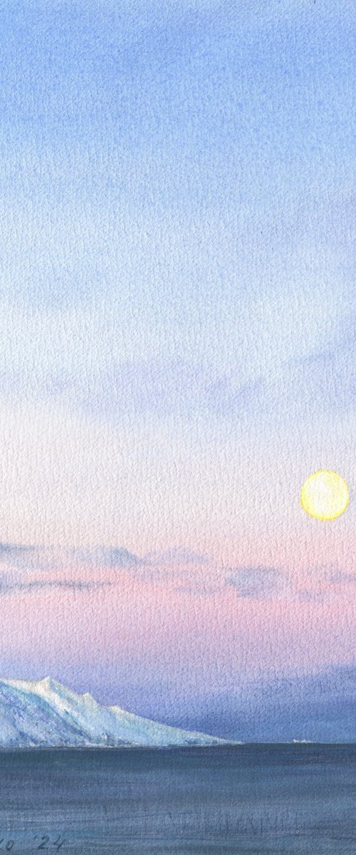 Somewhere in Iceland. Only you and the moon / ORIGINAL watercolor ~11x14in (28x38cm) by Olha Malko