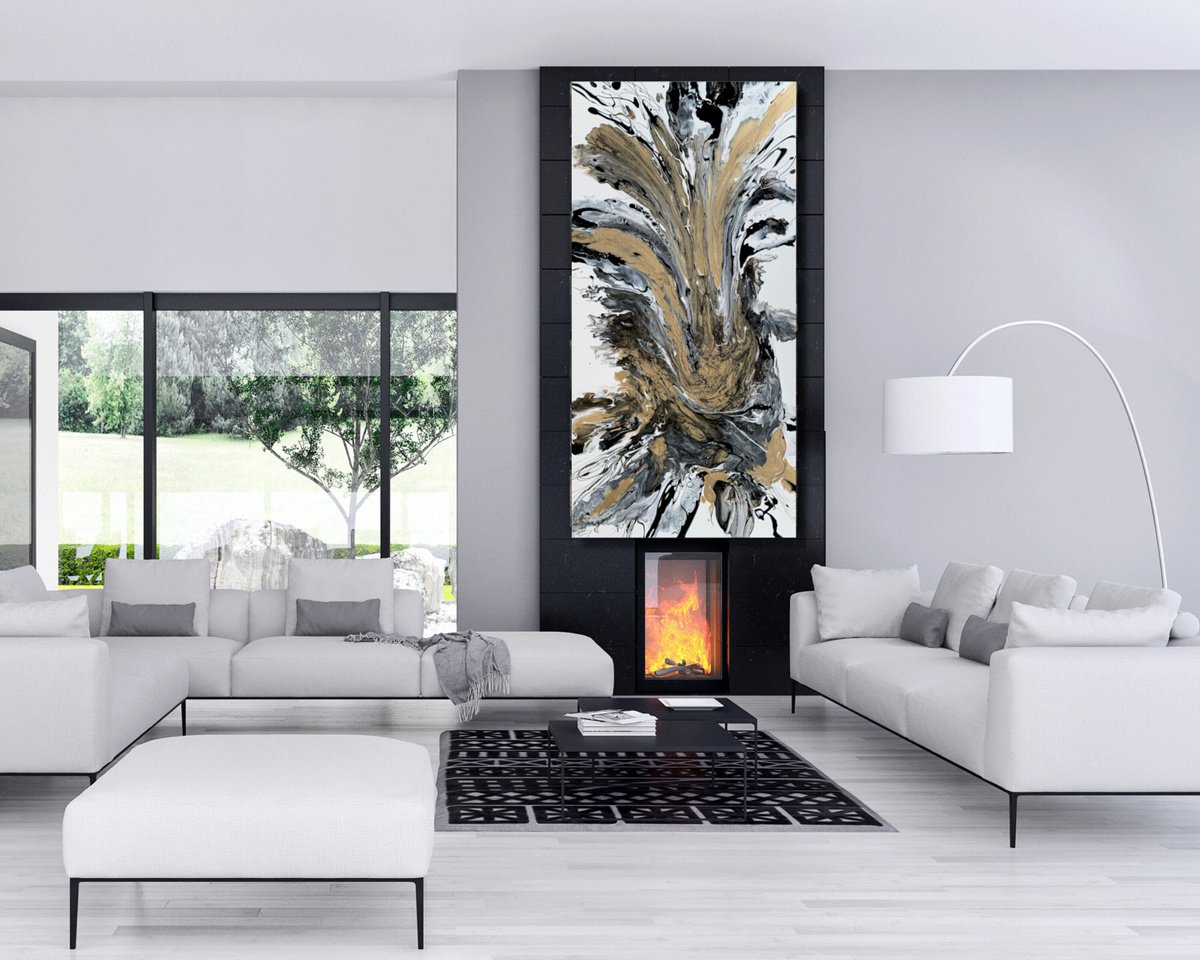 Abstract Acrylic Painting By Julijana Ravbar, 47 X 24", The Shining Of Gold #5, Original Artwork