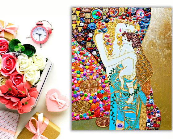 Mother and child (Klimt inspired). Natural precious stones & mosaic