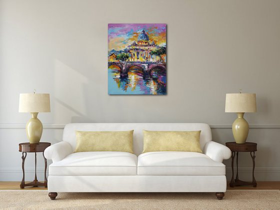 Evening in Rome - Painting italy cityscape Roma