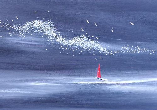 Moonlight Murmuration - Seascape, Murmuration, Panoramic, XL, Modern Art Office Decor Home by Mel Graham