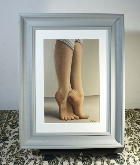 Ballet Feet, On Pointe Painting, Ballerina, Dance, Framed and Ready to Hang, Feet on Tip-Toes