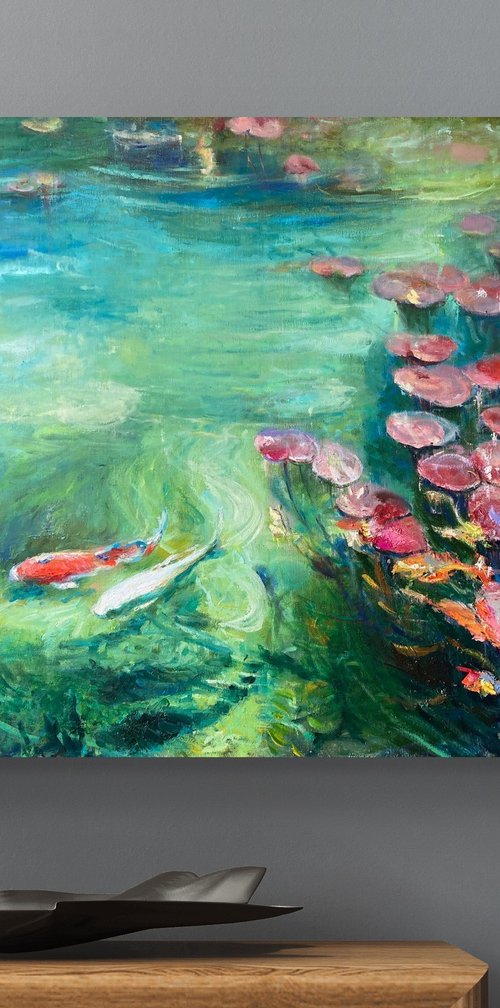 Lake with koi by Helen Shukina