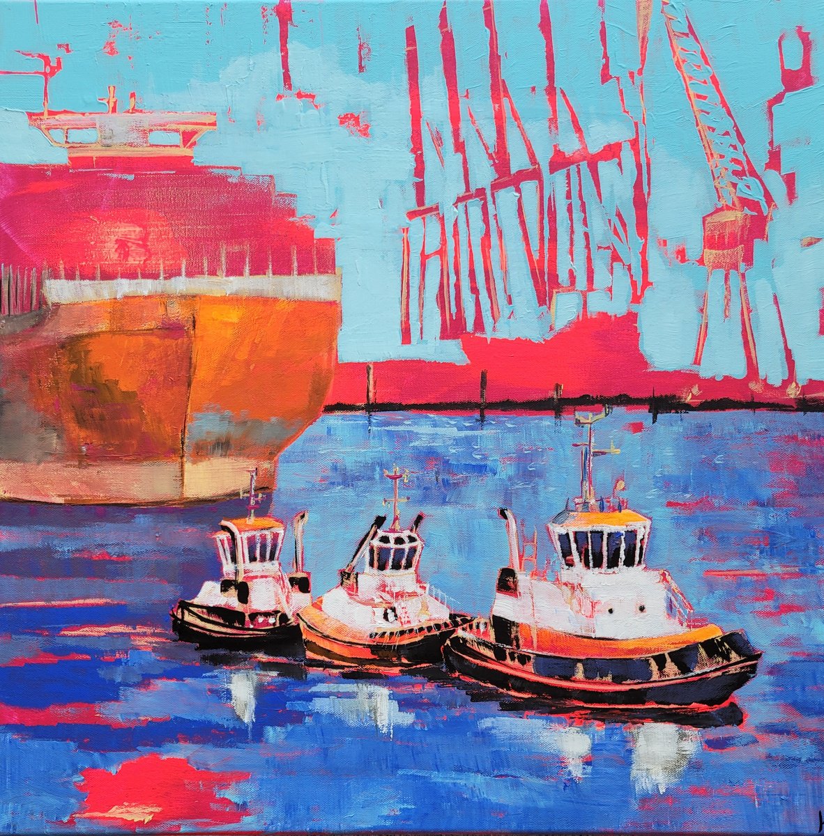 Urban And Pop Transport Acrylic Painting By Kathrin Floge, 24 X 24", Trio Pink, Original Artwork