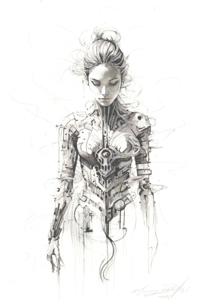 Surrealistic Portrait Ink Drawing By Maurizio Puglisi, 8 X 11", Another World, Original Artwork