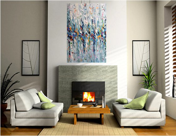 Harbor Lights - Large abstract acrylic painting, palette knife art